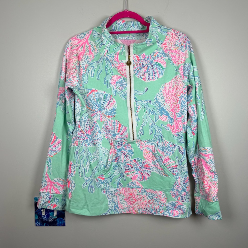 Lilly Pulitzer Skipper Pullover Sweatshirt Popover Mint Fansea Coral Medium